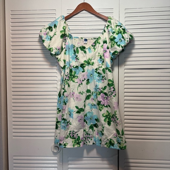 Old Navy Dresses & Skirts - Old Navy Mini Dress Blue Purple Floral Cotton Smocked Puff Babydoll Size LP
